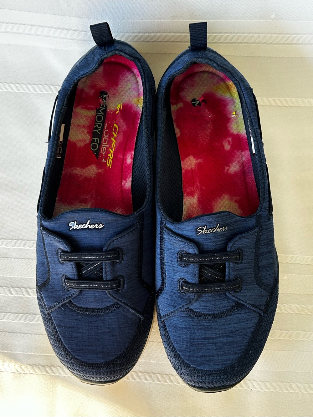 Skechers Top-Notch Women’s 9.5 Navy Blue Slip-On Sneakers Memory Foam Shoes